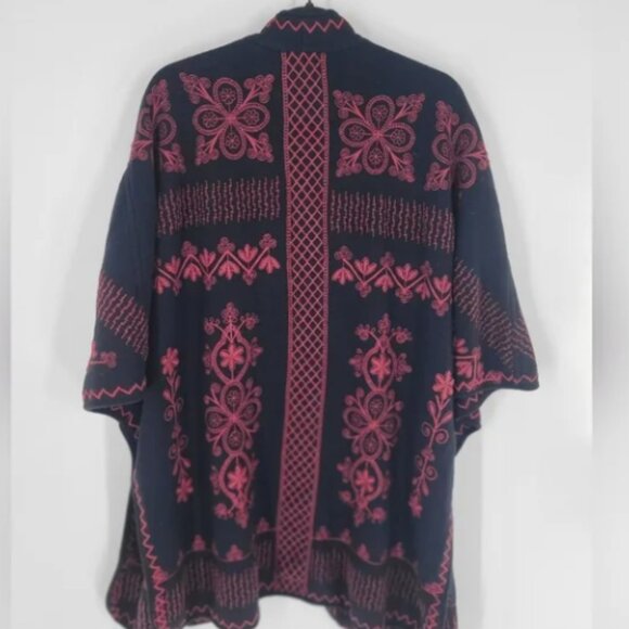 Johnny Was Embroidered Open Front Kimono Black Fuchsia Bohemian Cotton Cardigan - Picture 4 of 7
